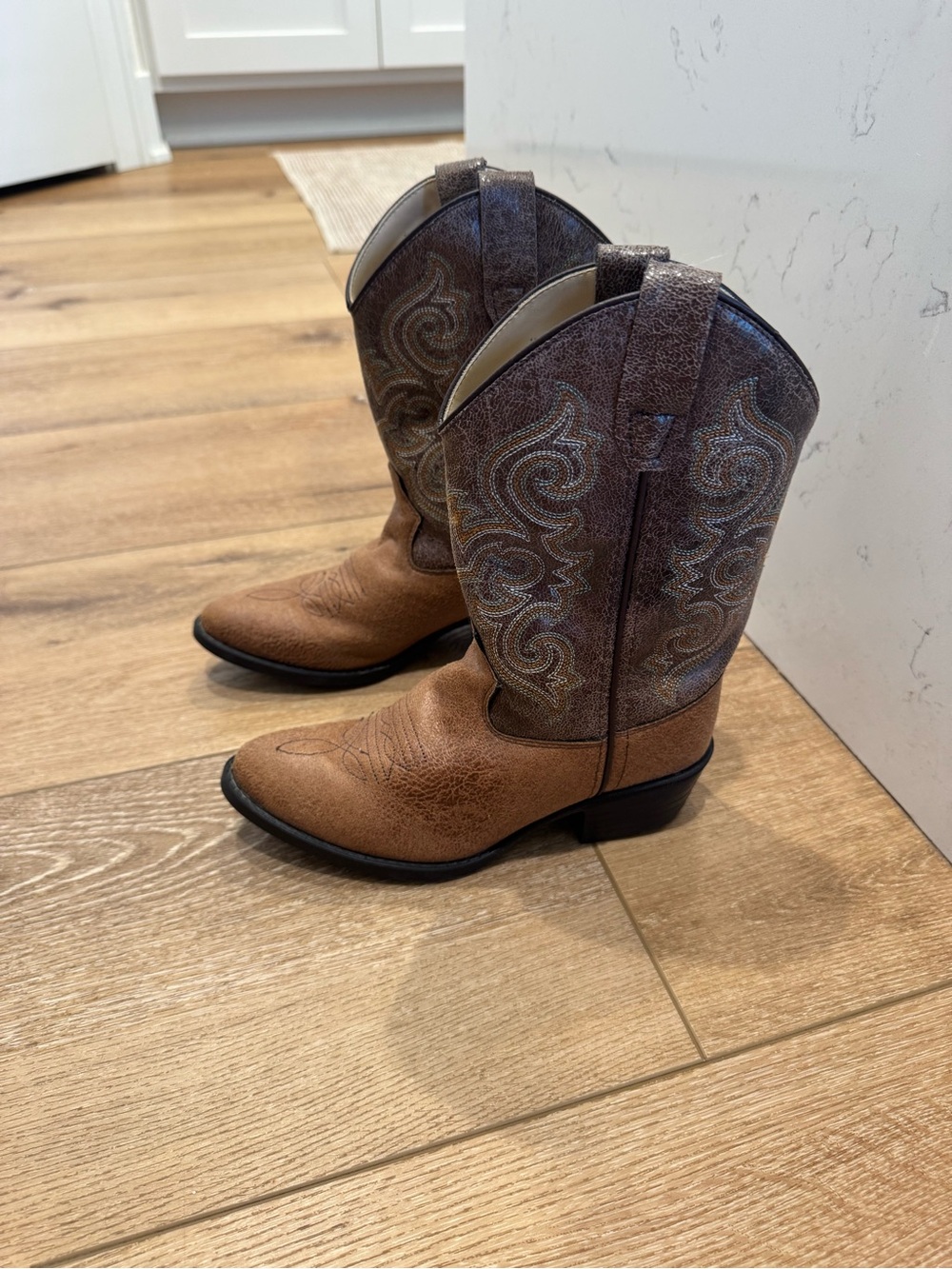 Old West Tan Kid Western Boots size 1.0 D VJ91111 - Picture 3 of 7